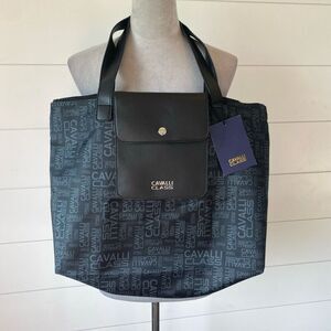 Cavalli Class Large Black Logo Tote, New With Tags